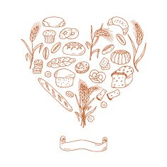 Doodles Bread Baking Vector Set in Heart shaped N7
