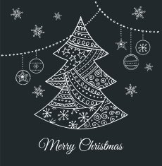 Hand drawn black Christmas tree with doodles N2