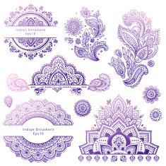 Set of Indian floral ornaments Mandala Henna
