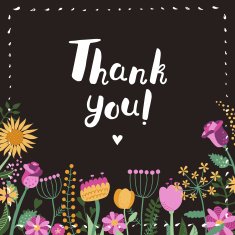 Thank You! brush handwritten lettering background and card with flowers