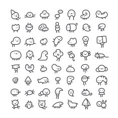set of simple line art monster characters