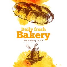 Bakery watercolor and sketch background Vintage hand drawn illu