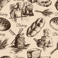 Bakery sketch seamless pattern Vintage hand drawn illustration