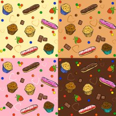 Seamless pattern with cakes chocolate hearts and muffins Vect