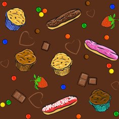 Seamless pattern with cakes chocolate hearts and muffins Vect N2