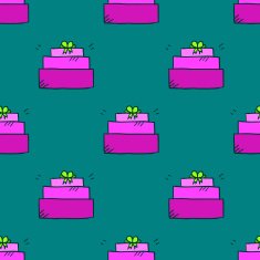 Seamless pattern with doodle gift box on green background