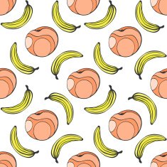 Doodle seamless pattern with fruits Banana and pear vector background