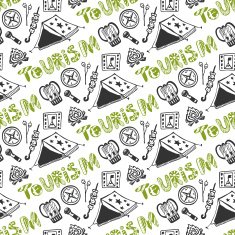 Hand drawn seamless pattern with camping holiday elements