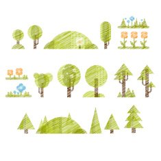 Handdrawn Trees and Flowers Set Collection of Illustration Vector