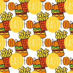 Hand drawn seamless pattern with fast food Doodle street
