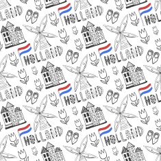 Hand drawn seamless pattern with Holland culture elements Netherlands background