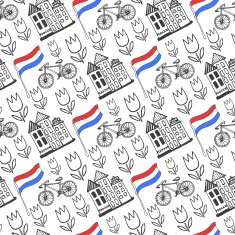 Hand drawn seamless pattern with Holland city elements Netherlands