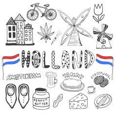 Doodle hand drawn collection of Holland icons Netherlands