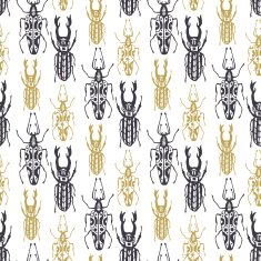 Cute hand drawn seamless pattern with insect beetles in gold