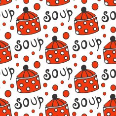 Seamless pattern with retro pots Vector background for kitchen red