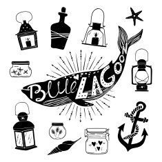 Hand drawn vector design elements Marine kit N3