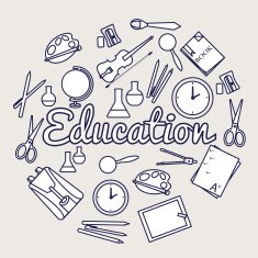 Back to school elements flat icons Thin lines outline