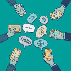 business communication and mobile phone bubble symbol with doodle drawing