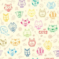 Hand Drawn Doodles Cats and accessories for pets Seamless pattern N2