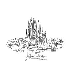 Barcelona cityscape with Sagrada Familia sketch for your design