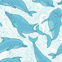 Seamless background with dolphins and waves Vector illustration