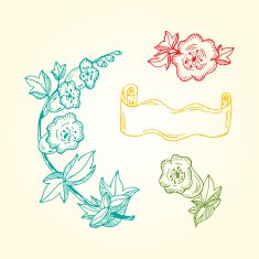 Colourful Bellflowers Vector set of Hand Drawn Doodles flowers banner