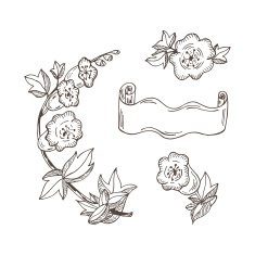 Bellflowers Vector set of Hand Drawn Doodles flowers and banner