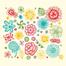 Colourful Flowers Vector set of Hand Drawn Doodles flowers