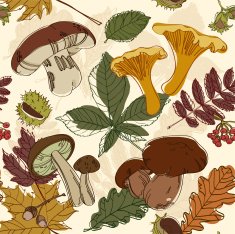Autumn leaves seamless vector mushroom season