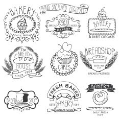 Vintage Bakery Labels Outline hand sketched