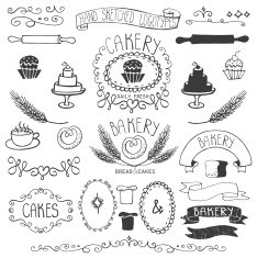 Vintage Bakery Labels element set Hand sketched Outline