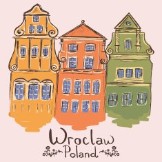 Sketch of typical buildings at market square in Waroclaw Poland