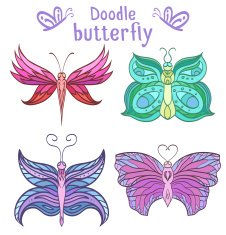 Set of colorful doodle butterflies