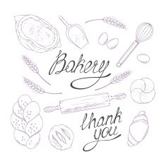 Bakery sketched illustrations in vector Hand drawn groceries goods collection