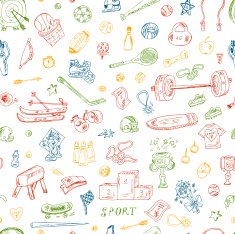 Sports Seamless pattern of sports equipment Hand Drawn Doodles illustration N5