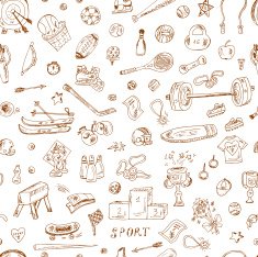 Sports Seamless pattern of sports equipment Hand Drawn Doodles illustration N6