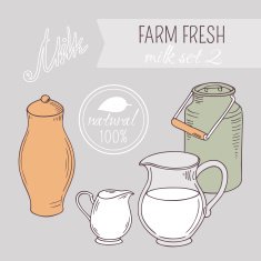 Collection of hand drawn dairy farm objects