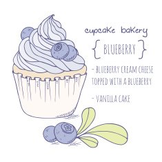 Hand drawn blueberry cupcake
