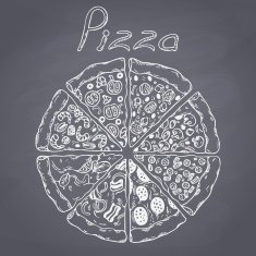 Set of different pizza slices in vector Chalk style illustration