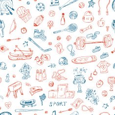 Sports Seamless pattern of sports equipment Hand Drawn Doodles illustration N8