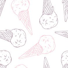 Doodle ice cream in a waffle cone Outline seamless pattern