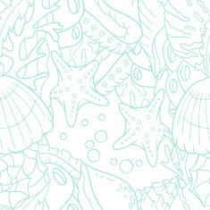 Outline doodle sea seamless pattern with starfish and shells