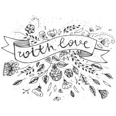 Hand Drawn floral elements with ribbon and text -With Love