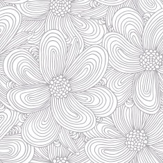 Outline seamless pattern with doodle flowers silhouettes