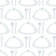 Seamless pattern with hand drawn serve dish Kitchen background in