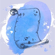 Old scroll sketch style on watercolor background