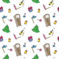 Vector colorful doodle New Year elements seamless pattern in sketch