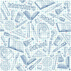 Vector school supplies pattern hand drawn repeatable graphic background