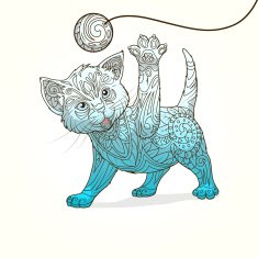 Kitten with abstract ornament hand drawn vector illustration N12