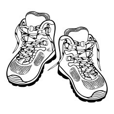 hiking boots isolate black and white sketch doodle